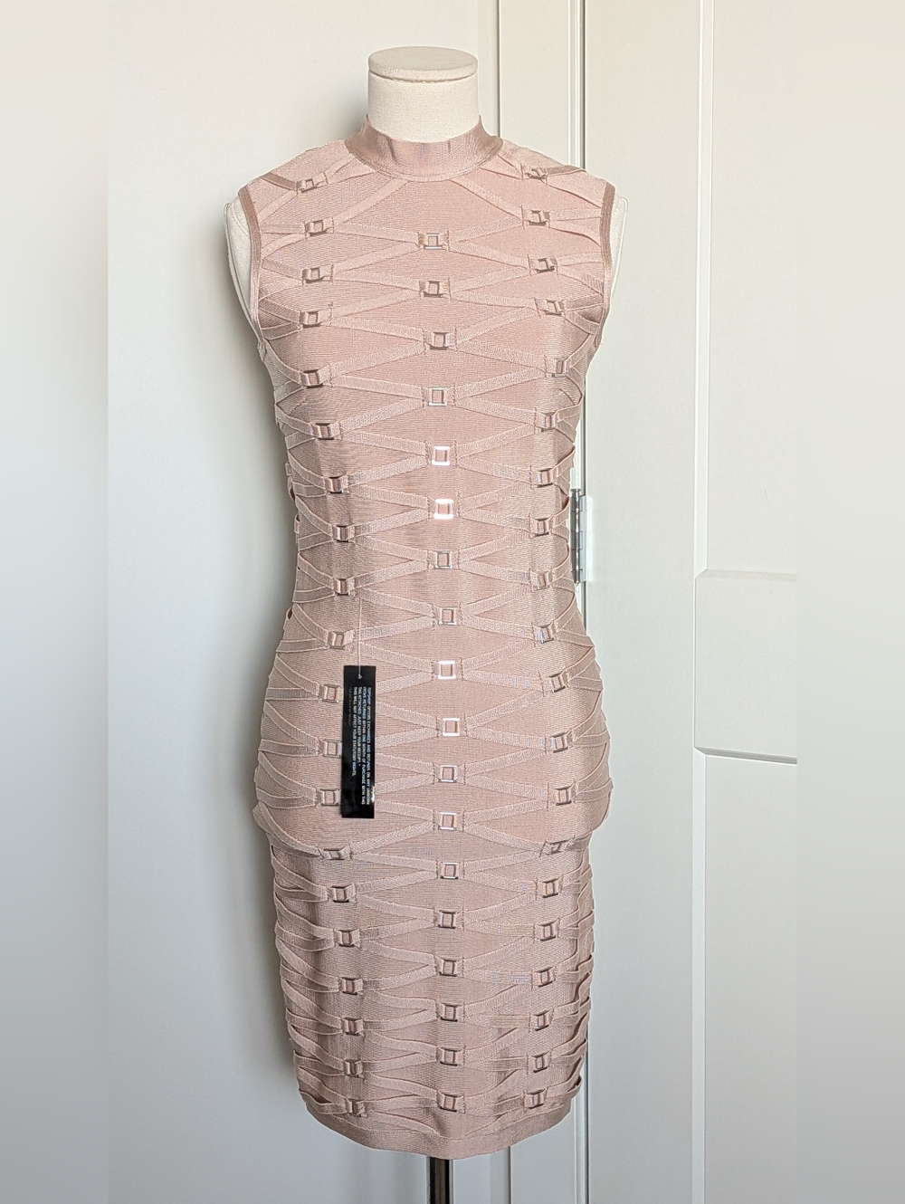 NWT Topshop Nude Sleeveless Buckle Straps Bandage Bodycon Mini Dress 4